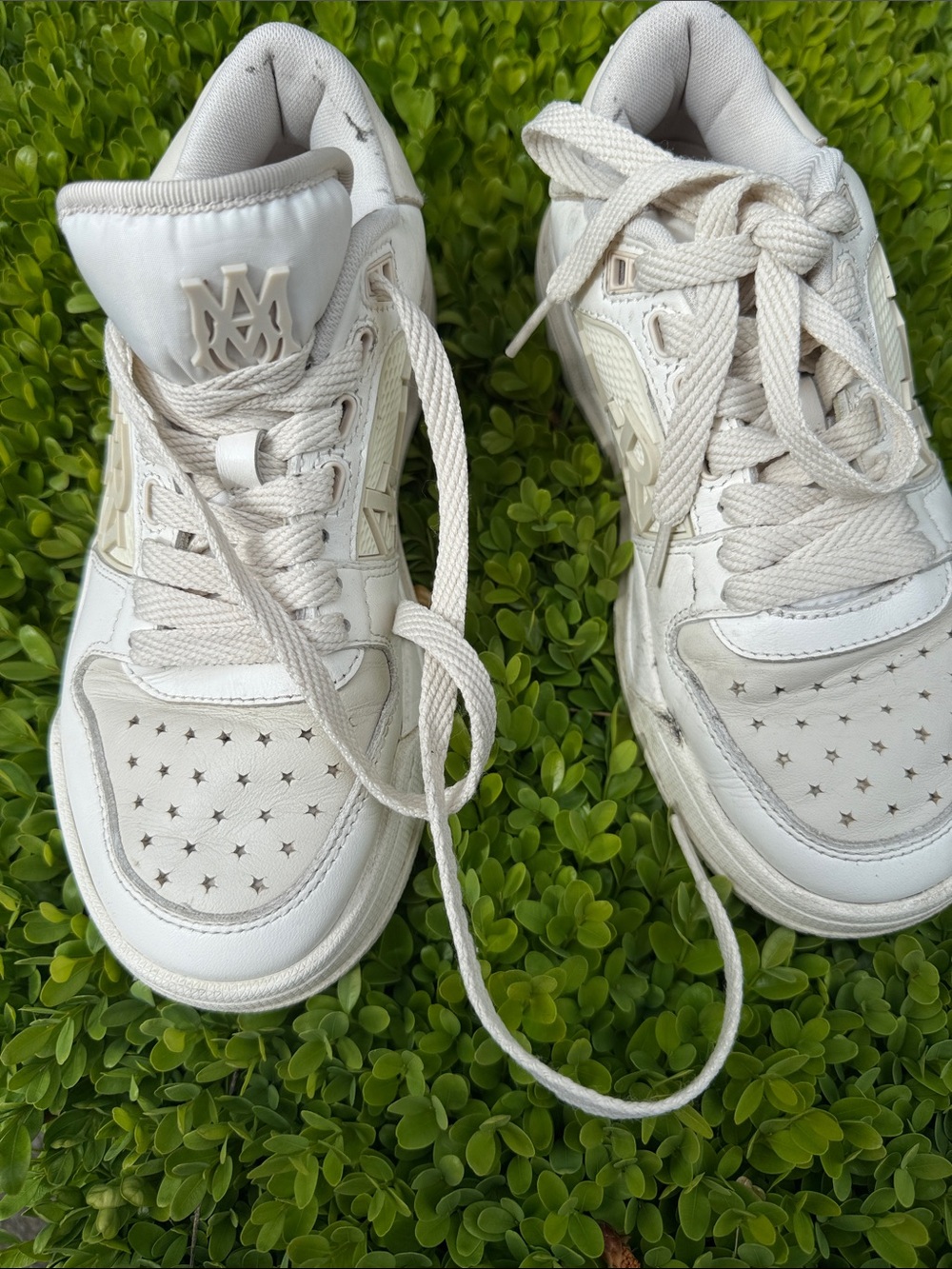 AMIRI Cream/White Kids Star-Perforated Sneakers